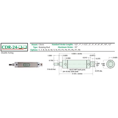 1 1/2 Bore S/S Cyl Clevis Mnt