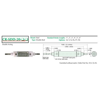 1 1/4  Bore CR S/S Cylinder  Stud Mount