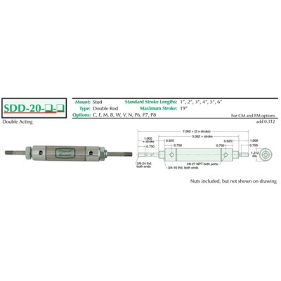 1 1/4  Bore S/S Cylinder  Stud Mount  D