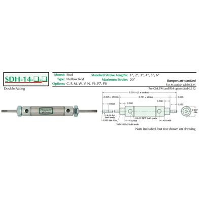 7/8 S/S Cyl Stud Mnt Hollow Rod