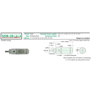 1 3/4  Bore S/S Cylinder  Stud Mount  R