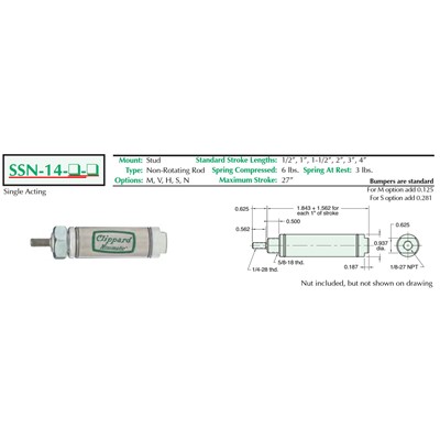 7/8 Bore S/S Cylinder Stud Mount Non-