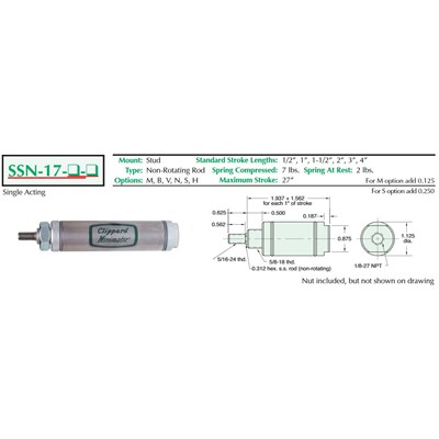 1 1/16  Bore S/S Cylinder  Stud Mount