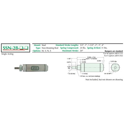 1 3/4  S/S Cylinder  Stud Mount  Non-Ro