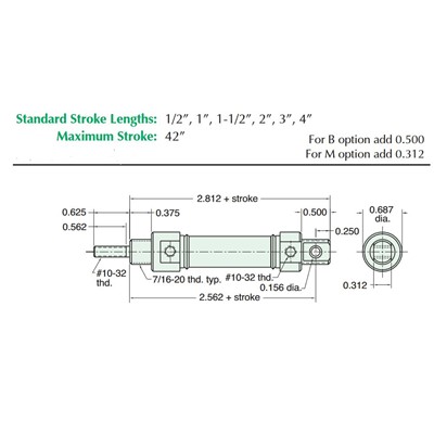 1/2  Bore S/S Cylinder  Universal Mount