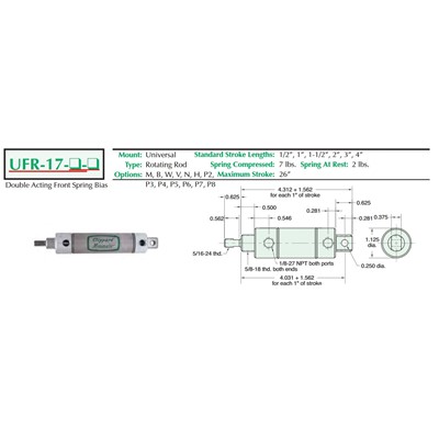 1 1/16  Bore S/S Cylinder  Universal Mo