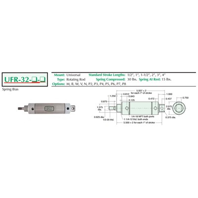 2  Bore S/S Cylinder  Universal Mount