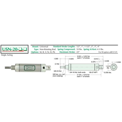 1 3/4  S/S Cylinder  Universal Mount  N