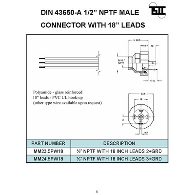 3 POLE CONN MALE DIN TO 1/2 NPTF 18 IN