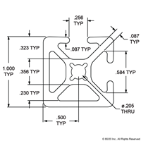 1.0  X 1.0  BI-SLOT ADJACENT T-SLOTTED