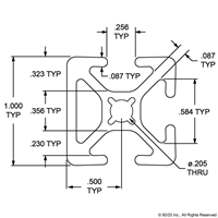 1.0  X 1.0  TRI-SLOT T-SLOTTED EXT SMOO