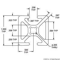 1.0  X 1.0  BI-SLOT OPPOSITE T-SLOTTED