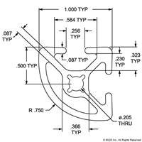 1  X 1  QUARTER ROUND T-SLOTTED EXTRUSI