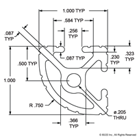 1  X 1  T-SLOTTED QUARTER ROUND EXTRUSI