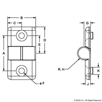 PLASTIC HINGE 32 X 60  SLOT 8 RIGHT DET