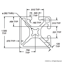 1.5 X 1.5 LITE BI-SLOT ADJACENT T-SLO