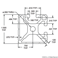 1.5 X 1.5 LITE BI-SLOT ADJACENT T-SLO