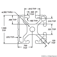 1.5 X 1.5 LITE TRI-SLOT T-SLOTTED EXT