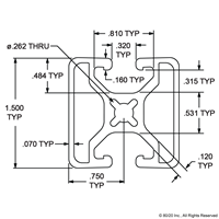 1.5 X 1.5 LITE BI-SLOT OPPOSITE T-SLO