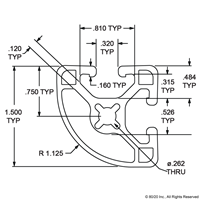 1.5 X 1.5 T-SLOTTED QUARTER ROUND EXT