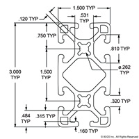 1.5  X 3  LITE SMOOTH T-SLOT EXT 242  B