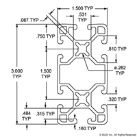 1.5  X 3  ULTRA LITE SMOOTH T-SLOT EXT