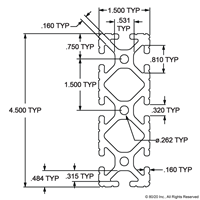 1.5 X 4.5 T-SLOTTED EXTRUSION