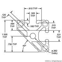 1.5 X 1.5 45 DEGREE T-SLOTTED EXTRUSI