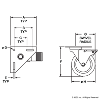 4 TRIANGULAR TOP PLATE CASTER W/ BRAKE