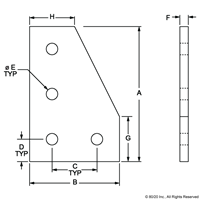 BLACK 25 S 4 HOLE 90 DEGREE FLAT PLATE