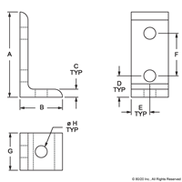 BLACK 25 S 3 HOLE INSIDE CORNER BRACKET