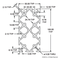 50mm X 100mm T-SLOTTED EXTRUSION