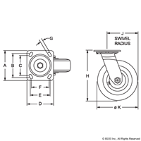 5 HEAVY DUTY FLANGE MOUNT SWIVEL CASTE