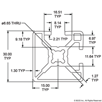 30mm x 30mm BI-SLOT ADJACENT T-SLOTTED