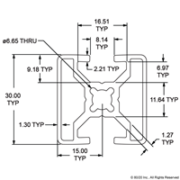 30mm x 30mm BI-SLOT OPPOSITE T-SLOTTED