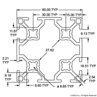 60MM X 60MM T-SLOTTED PROF