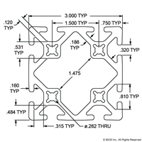 3 X 3 T-SLOTTED EXTRUSION SMOOTH