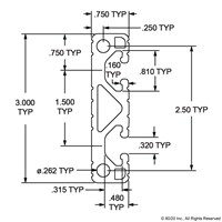 3  X 0.75  LITE T-SLOT EXT 145  BAR FL