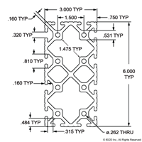 3  X 6  T-SLOTTED EXTRUSION 242  BAR