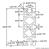 40mm X 120mm T-SLOTTED EXTRUSION