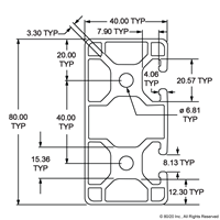 40mm X 80mm LITE T-SLOTTED EXTRUSION CL