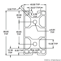 40mm X 80mm T-SLOTTED EXTRUSION CLOSED