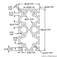 80mm X 160mm T-SLOTTED EXTRUSION-4M