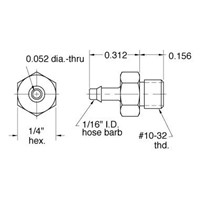  10-32 to 1/16 Sngl Barb Hose Fitting E