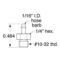  10-32 to 1/16 ID Hose Connector