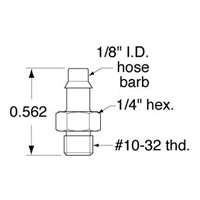  10-32 to 1/8 ID Hose Connector