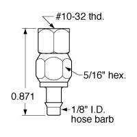  10-32 to 1/8  ID Hose Swivel