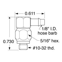  10-32 to 1/8 ID Hose Positionable Fitt