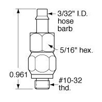  10-32 to 1/8  ID Hose Swivel Fitting