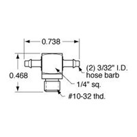  10-32 to 3/32  ID Hose  T  Fitting  EN